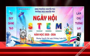 Backdrop Ngày hội STEM 2025-2026 trường THCS Nguyễn Trãi CDR