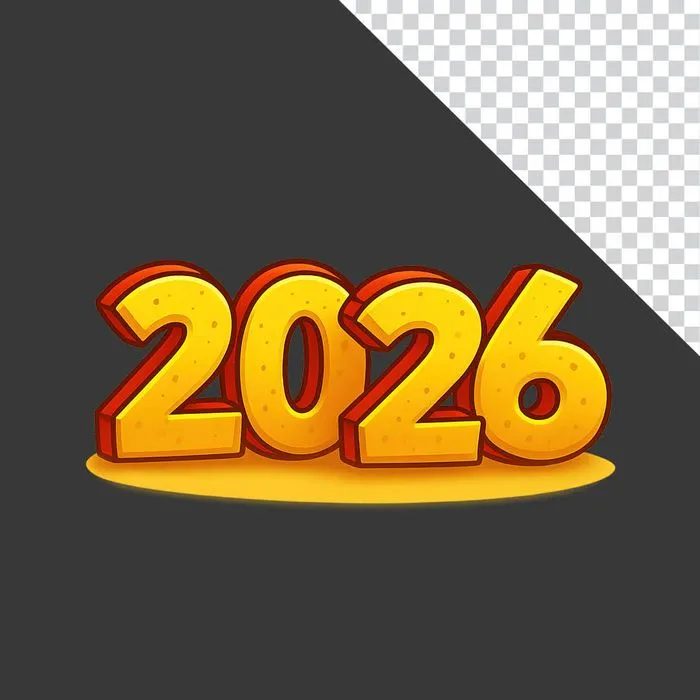 Thiết kế số 2026 đặt giữa nền vàng nổi bật File PNG