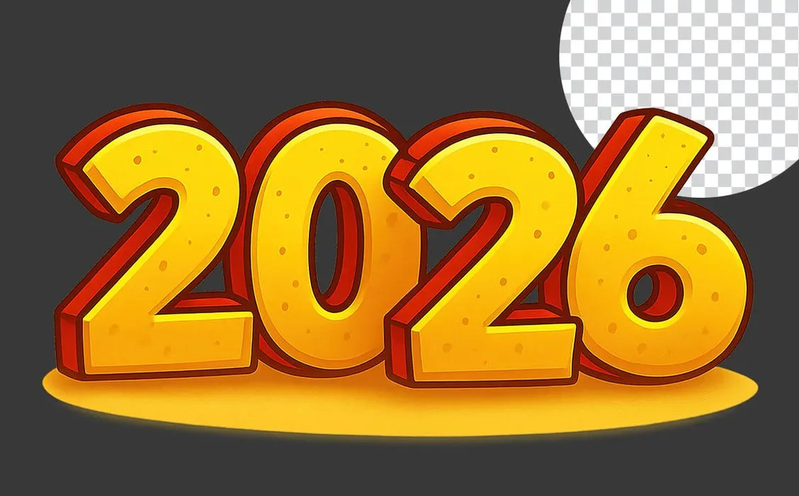 Thiết kế số 2026 đặt giữa nền vàng nổi bật File PNG