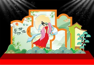 Phông Vui Tết Trung Thu cổ truyền chị Hằng chú Cuội sân khấu trang trí File Corel