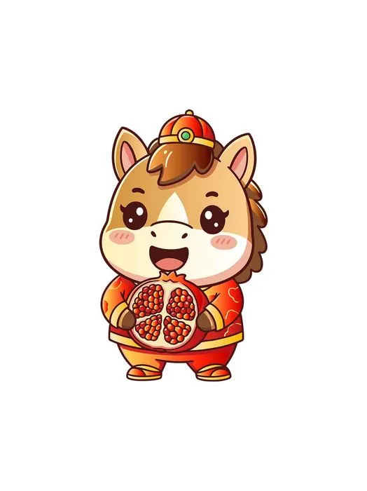 File EPS Chú ngựa hoạt hình tết ôm quả lựu.