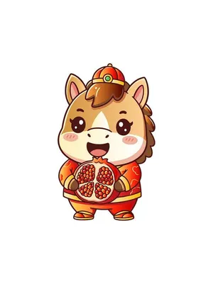 File EPS Chú ngựa hoạt hình tết ôm quả lựu.