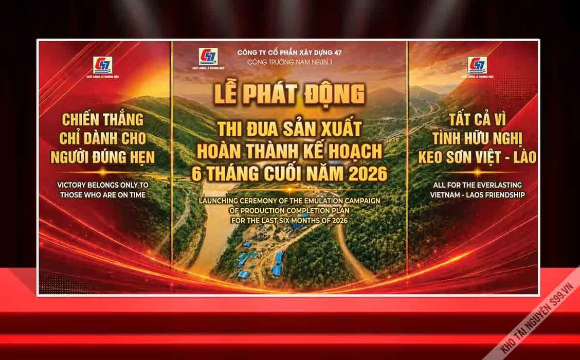 Mẫu thiết kế phông nền lễ phát động thi đua sản xuất hoàn thành kế hoạch File Corel