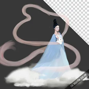 Ảnh chị Hằng mặc váy dài bế thỏ ngọc trắng file PNG