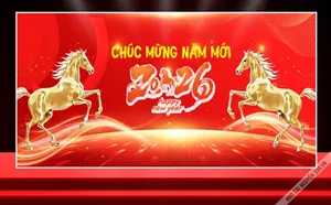 File corel Chúc mừng năm mới 2026 hai ngựa vàng nền đỏ