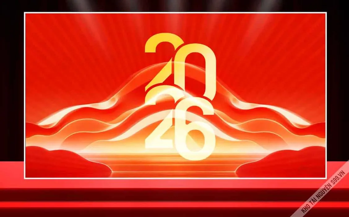 Backdrop Tết 2026 nền đỏ ánh sáng - File corel