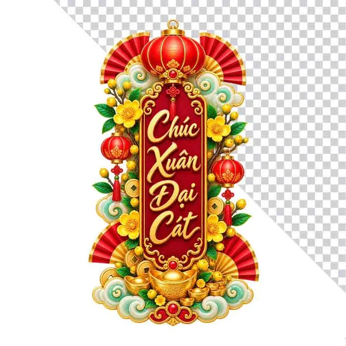Liễn Chúc Xuân Đại Cát lồng đèn hoa mai thỏi vàng.PNG
