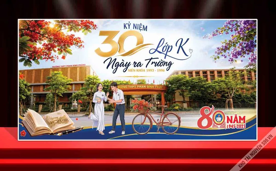 Mẫu thiết kế phông nền họp lớp kỷ niệm 30 năm ngày ra trường THPT Phan Đình Phùng File Corel