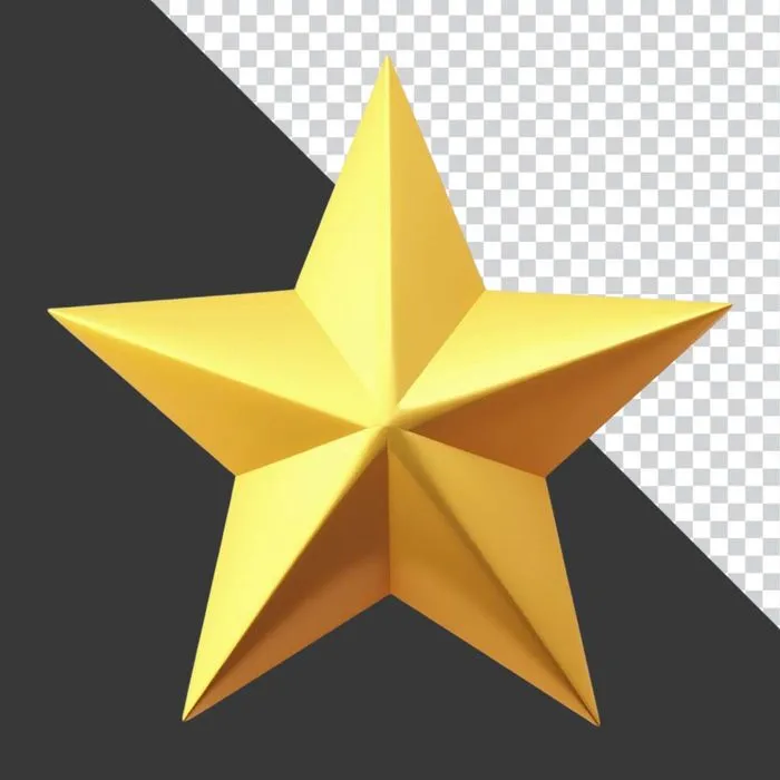 Ngôi sao vàng 3D sắc cạnh nổi bật PNG