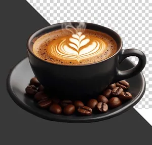 Ly cà phê latte art sang trọng trong tách đen File PNG