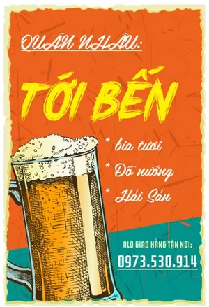 Poster Quán Nhậu Tới Bến – File Corel Quảng Cáo Bia Tươi Đồ Nướng Hải Sản