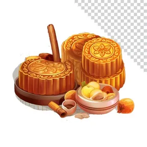 Bánh trung thu truyền thống  trưng bày đẹp - File PNG