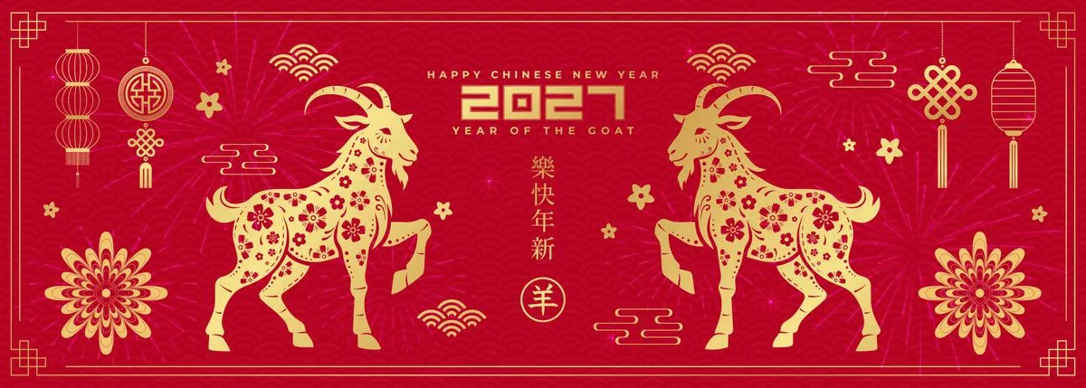 Banner Tết Con Dê 2027 – Thiết Kế Đồ Họa Vector Sắc Nét