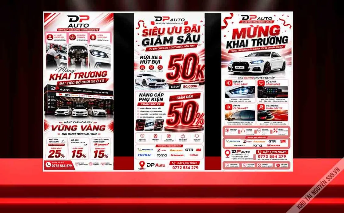 Mẫu thiết kế phướn thả khai trương DP Auto đại tiệc đồ chơi xe ô tô File Corel