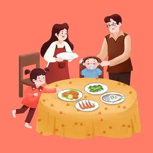 Hình ảnh vector AI bữa cơm sum vầy ấm áp của gia đình bên bàn ăn