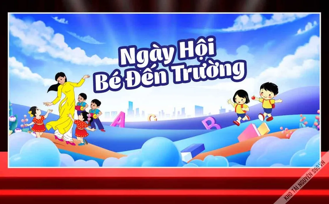 Phông ngày hội bé đến trường mầm non File Corel