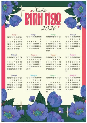 Lịch năm 2026 Xuân Bính Ngọ hoa tím – File Ai