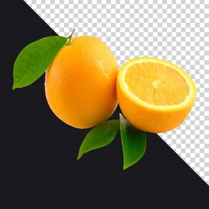 Quar cam nguyên quả và cam cắt đôi tươi mọng File PNG dùng cho thiết kế và quảng cáo