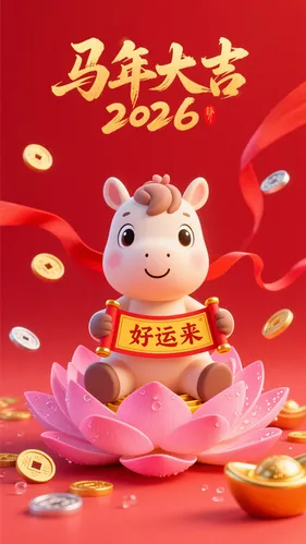 Ngựa Con Bính Ngọ Cầm Liễn Chúc Tết 2026.  PNG