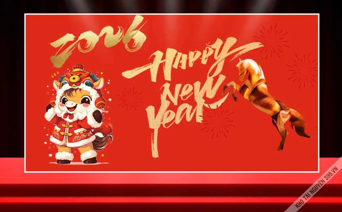 File corel Chúc Mừng Năm Mới 2026 – Bé ngựa dễ thương – Background Tết