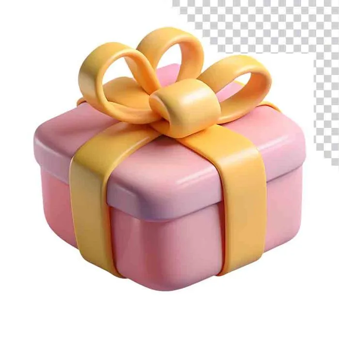 File PNG  hộp quà màu hồng với nơ vàng 3D