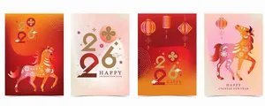 Thiệp Chúc Mừng Năm Mới 2026 Ngựa Đỏ Hoa Văn Đẹp