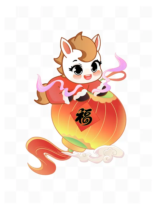 Minh Họa Ngựa Hoạt Hình Dễ Thương Cầm Lồng Đèn May Mắn Tết Nguyên Đán File EPS