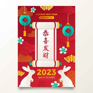 Câu đối Tết Nguyên Đán 2023 thỏ vàng Vector