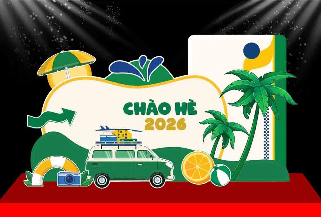 File Corel - Mẫu phông nền sân khấu sự kiện chào hè 2026 trẻ trung