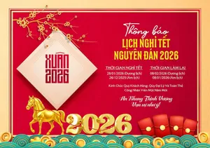 Thiết kế lịch nghỉ Tết Nguyên Đán 2026 File PSD màu đỏ vàng sang trọng