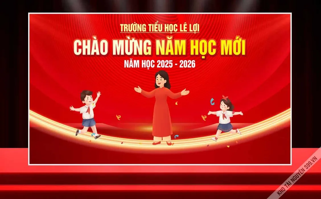 File Corel chào mừng năm học mới 2025–2026 trường tiểu học Lê Lợi tông đỏ nổi bật