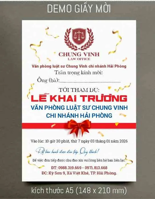 Mẫu thiết kế giấy mời lễ khai trương văn phòng luật sư - File Corel