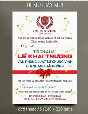 Mẫu thiết kế giấy mời lễ khai trương văn phòng luật sư - File Corel
