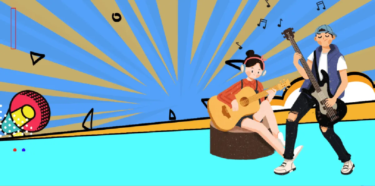 Background hoạt hình đôi bạn chơi guitar bass JPG đẹp