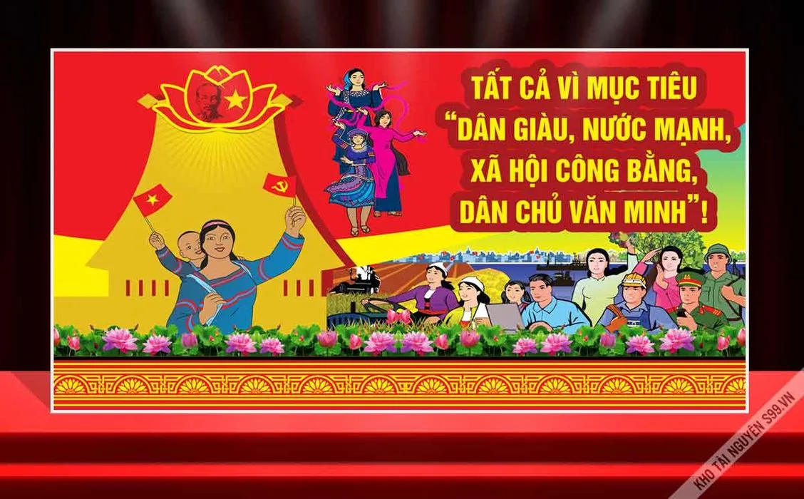 Tranh Cổ Động  Mục tiêu Dân giầu nước mạnh - File CDR Chất Lượng Cao