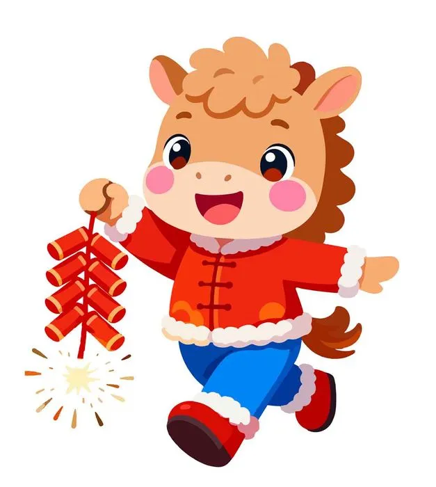 Hình Minh Họa Chú Ngựa Dễ Thương Đốt Pháo Tết - File PSD 