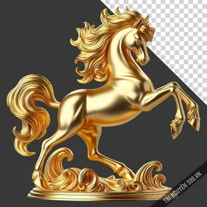 File PNG ngựa vàng chân thực 3D tượng trưng phát tài năm mới 2026