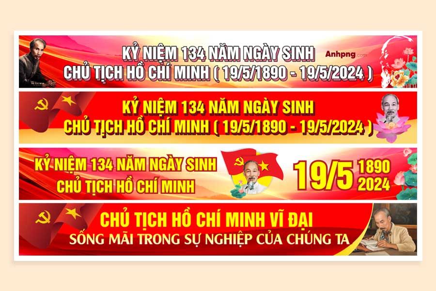 Bộ 4 file băng rôn mừng kỷ niệm sinh nhật Bác Hồ file corel - Mẫu số SD651