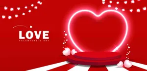 Backdrop Valentine sân khấu trái tim đèn neon đỏ File EPS