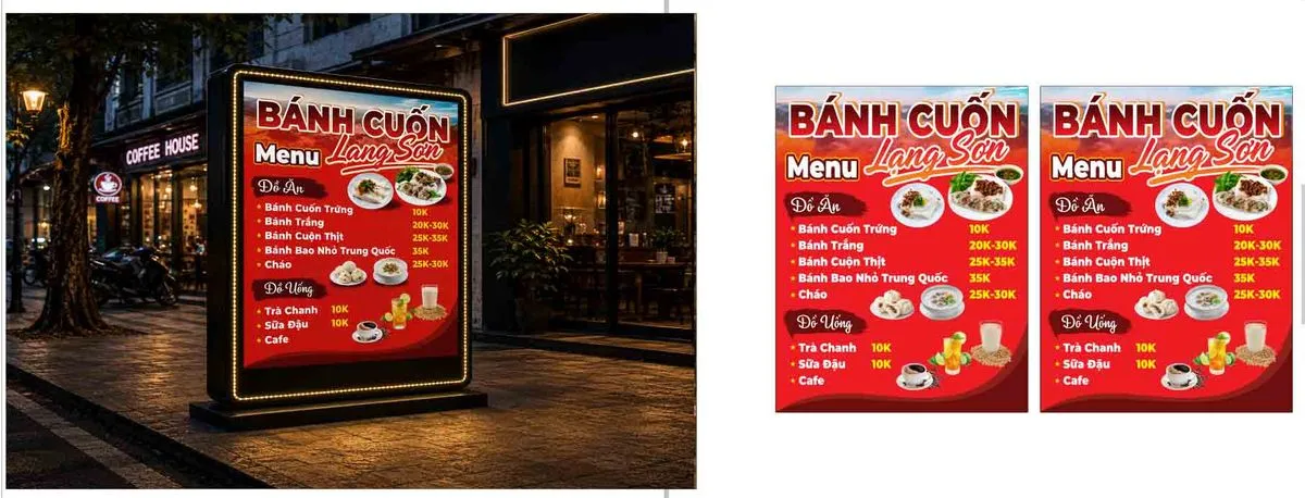 File Corel - Mẫu thiết kế bảng hiệu menu Bánh Cuốn Lạng Sơn