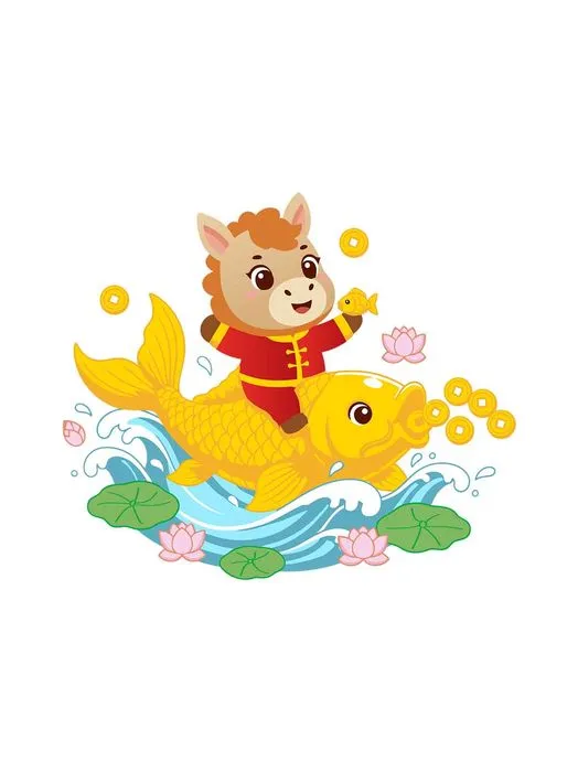File PSD Ngựa hoạt hình cưỡi cá chép vượt sóng Tết