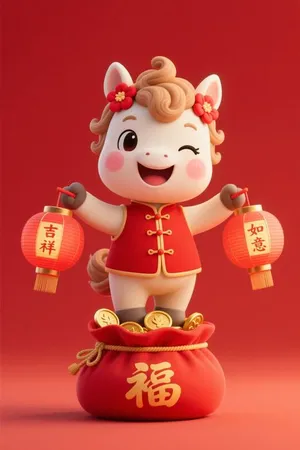 Minh Họa Ngựa Hoạt Hình Dễ Thương Mừng Năm Mới - File JPG Chất Lượng Cao