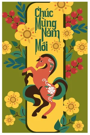 File Ai ngựa nâu họa tiết hoa chúc mừng năm mới.