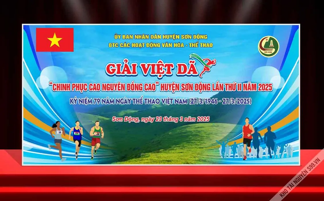 Backdrop Giải Việt Dã Sơn Động 2025 – Thiết Kế Sẵn Chuẩn CDR