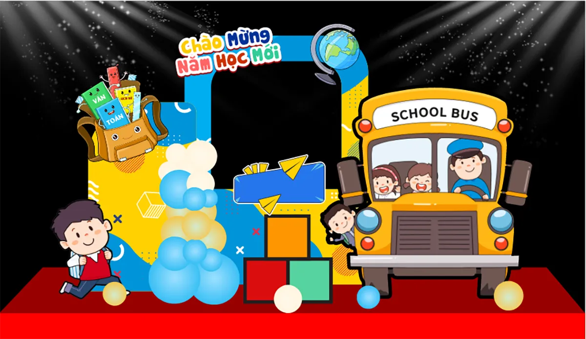 File Corel phông sân khấu chào mừng năm học mới school bus