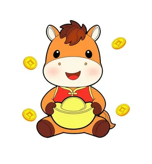 Hình Minh Họa Ngựa Vàng May Mắn PSD - Thiết Kế Tết, Hoàng Đạo