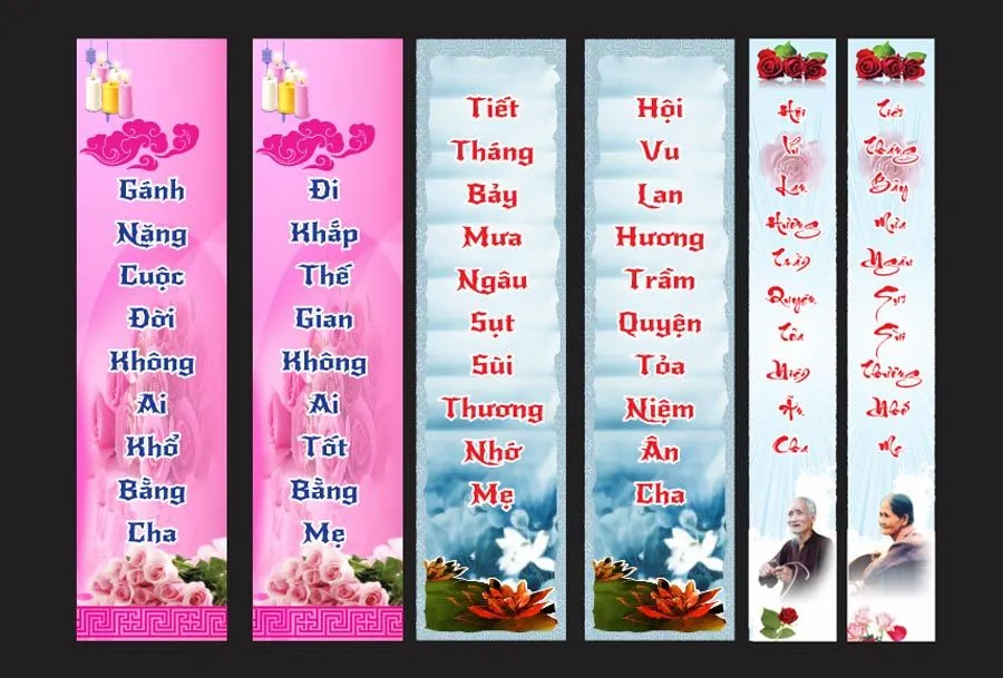 Phướn dọc nhưng câu thơ về tình mẫu tử  kính mừng đại lễ Vu Lan báo hiếu file Corel 2