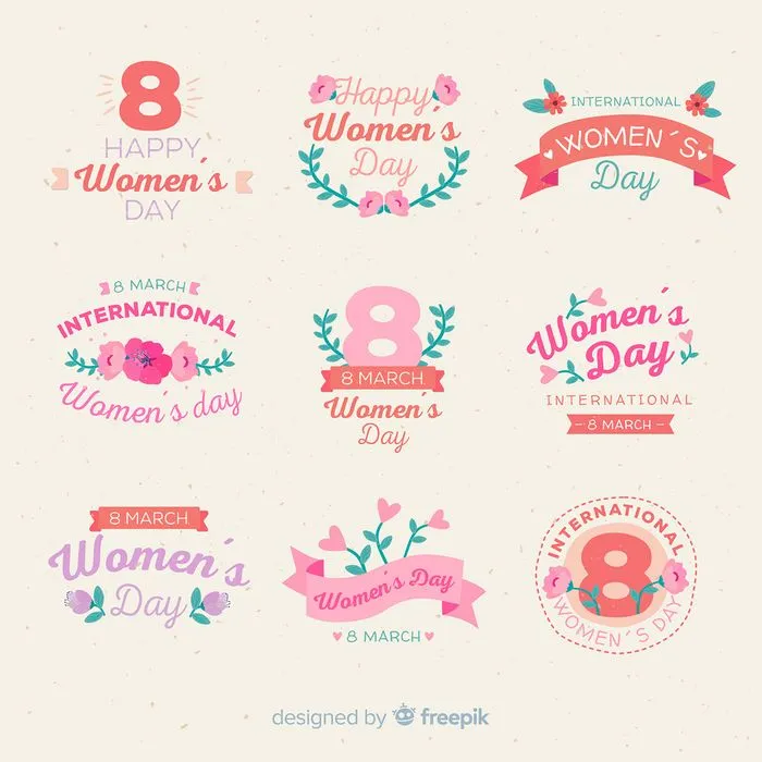 Bộ 9 Badge Chúc Mừng Ngày Quốc Tế Phụ Nữ 8/3 Phong Cách Flat Design