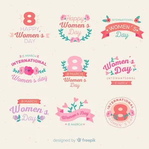 Bộ 9 Badge Chúc Mừng Ngày Quốc Tế Phụ Nữ 8/3 Phong Cách Flat Design