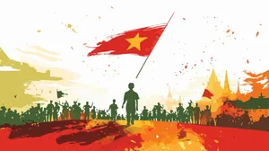 Tranh minh họa ngày giải phóng miền nam phong cách màu nước